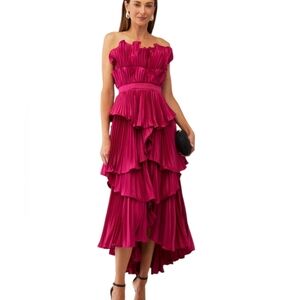 Amur Judah Scallop Pleated Dress in Raspberry Pink